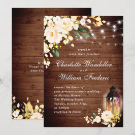 Convites Casamento de aquarela com rosas e lanternas em mad