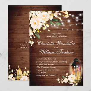 Convites Casamento de aquarela com rosas e lanternas em mad