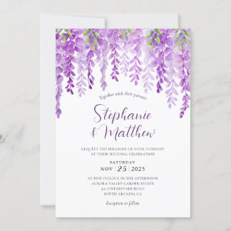 Convites Casamento de Aquarela com Wisteria Floral Roxo