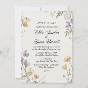 Convites Casamento de Aquarela de Flor Silvestre e Ervilha-