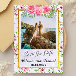 Convites Casamento de Aquarela de Flores Rosa Escamosas Ele