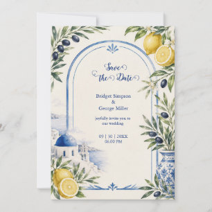 Convites Casamento de Aquarela de Telha Azul Costeira de Sa