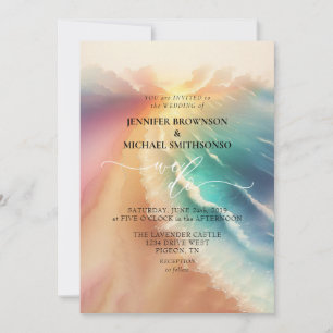Convites Casamento de Aquarela de Verão na Praia do Mar Ros