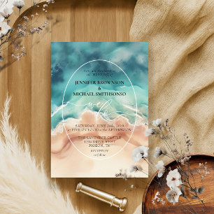 Convites Casamento de Aquarela de Verão na Praia do Oceano