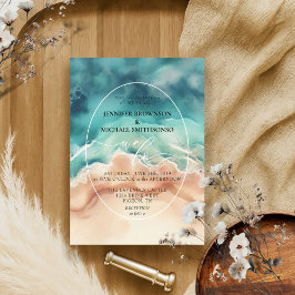 Convites Casamento de Aquarela de Verão no Oceano Azul.