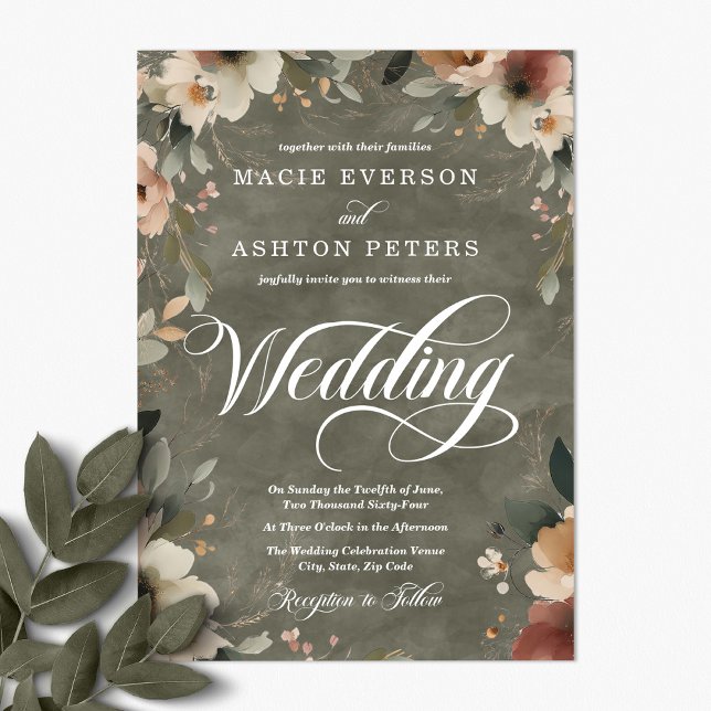 Convites Casamento de Aquarela do Whisper Elegance Sage (Step into a world where love and nature intertwine, with our Ethereal Elegance Invites.)