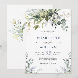 Convites Casamento de Aquarela Elegante de Eucalipto