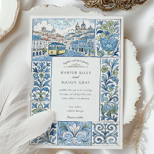 Convites Casamento de Aquarela em Lisboa com Azulejos Pinta