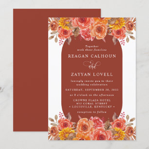 Convites Casamento de Aquarela em Terracota Floral de Outon