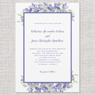 Convites Casamento De Aquarela Floral Azul-Periwinkle