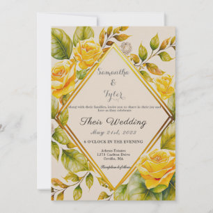 Convites Casamento de Aquarela Floral Botânica Amarela Eleg