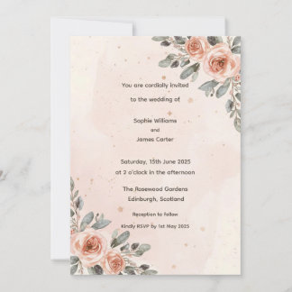 Convites Casamento de Aquarela Floral com Blush Elegante