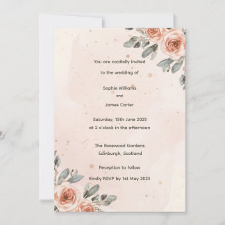 Convites Casamento de Aquarela Floral com Blush Elegante