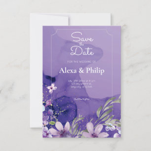 Convites Casamento De Aquarela Floral Com Flor Roxo