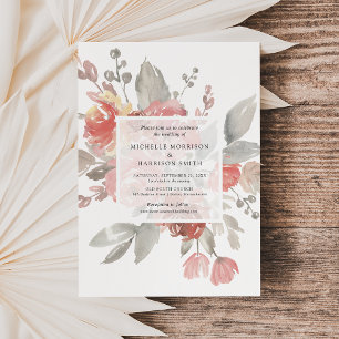 Convites Casamento de Aquarela Floral Cor-de-Rosa-Blush Ele