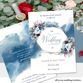Convites Casamento De Aquarela Floral De Borgonha Vermelha