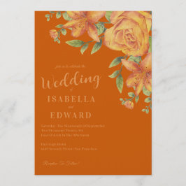 Convites Casamento de Aquarela Floral Laranja Queimada