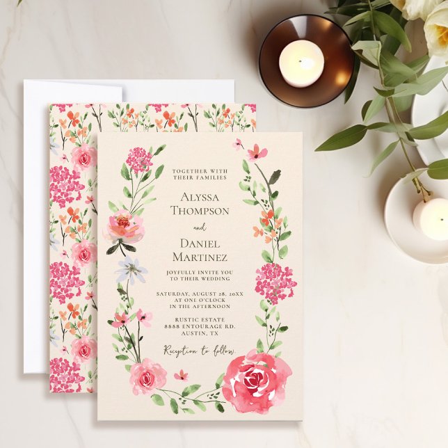 Convites Casamento de Aquarela floral Rosa-Blush Elegante (Elegant Blush Pink and Cream modern floral wedding invitation.)