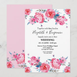 Convites Casamento de Aquarela Floral Rosa Elegante