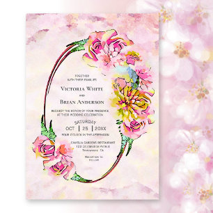Convites Casamento de Aquarela Floral Rosa Russo