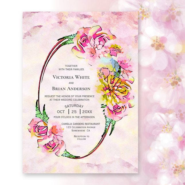 Convites Casamento de Aquarela Floral Rosa Russo (Criador carregado)