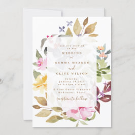 Convites Casamento de Aquarela Floral Seca Elegante
