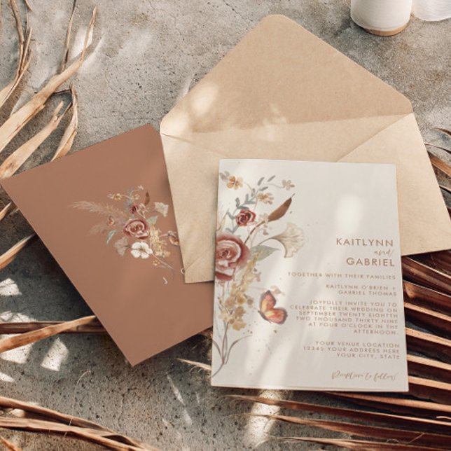 Convites Casamento de Aquarela Floral Terracota de Flor Sil (Criador carregado)