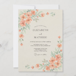 Convites Casamento de Aquarela Refinada em Pêssego