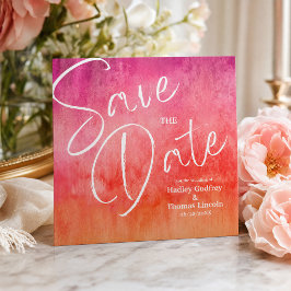 Convites Casamento de Aquarela Rosa Quente e Laranja 