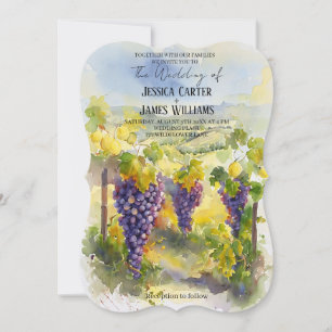 Convites Casamento de Aquarela Rústica com Limões e Uvas em