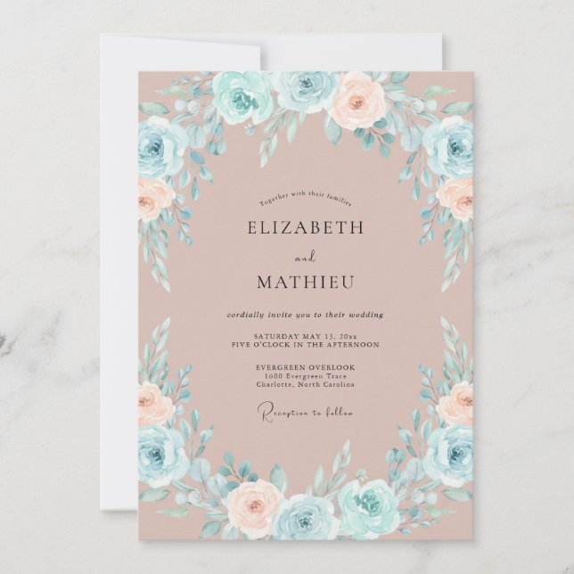Convites Casamento de Aquarela Sedutora Rosa-Claro (Frente)