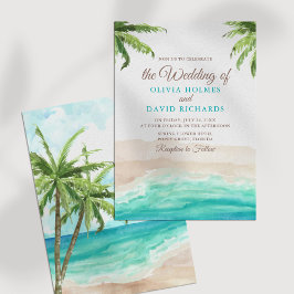 Convites Casamento de Aquarela Tropical Beach e Palm Trees