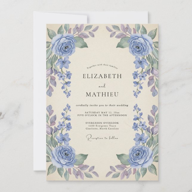 Convites Casamento de Aquarela Violeta Centáurea (Frente)