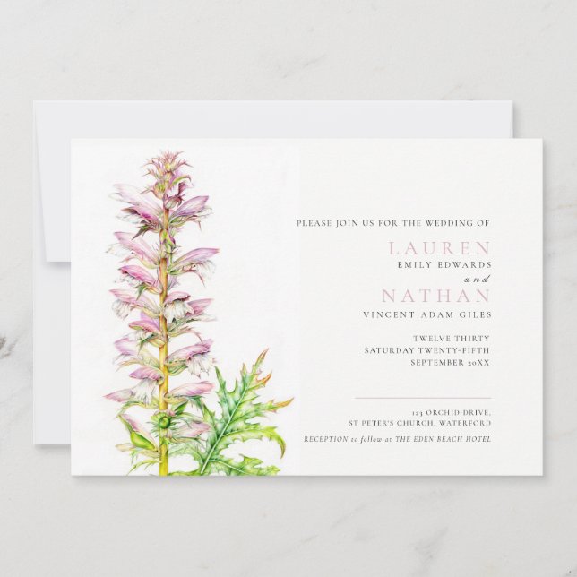 Convites Casamento de aquarelas Acanthus mollis (Frente)