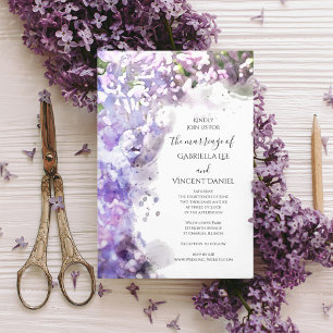 Convites Casamento de Aquarelas de Flores Liláticas Roxas