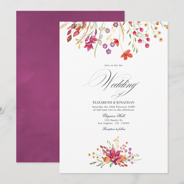Convites Casamento de Aquarelle Wild Flower (Frente/Verso)
