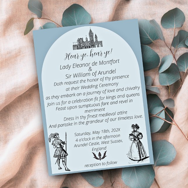 Convites Casamento de Arca Azul com Dusty Renascentista Med (Medieval Dusty Blue Arched Wedding Invitations)