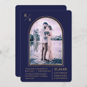 Convites Casamento de Arca Azul, Marinho Simples Moderno