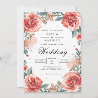 Convites Casamento de Arca Botânica de Coral Rosa
