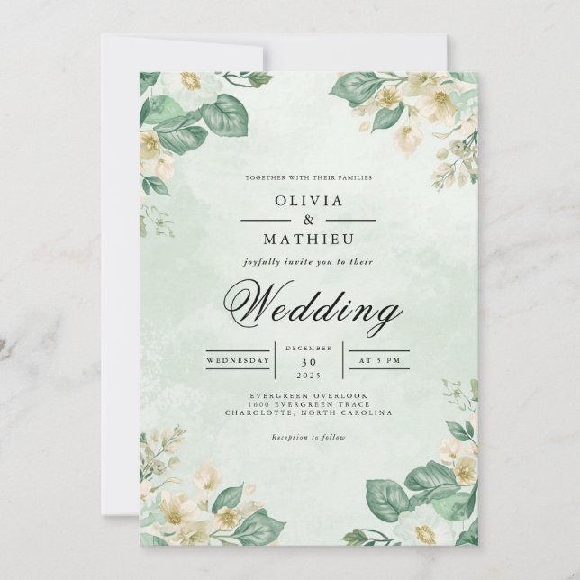 Convites Casamento de Arca Botânica Sage & Cream (Frente)