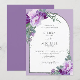 Convites Casamento de Arca de Prata de Folhagem Floral Púrp