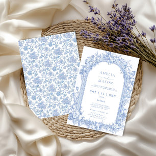 Convites Casamento de Arca de Vintagem Azul com Poeira Eleg
