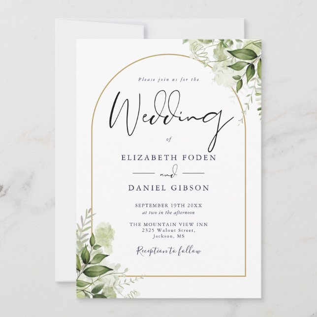 Convites Casamento de Arca Dourada com Código QR Floral Gre (Frente)