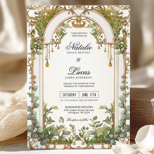 Convites Casamento de Arca Dourada Eucalyptus Dourado (Criador carregado)
