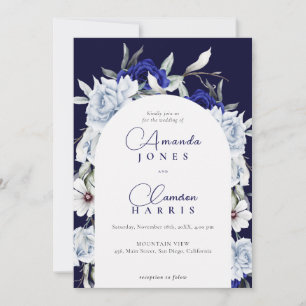 Convites Casamento de Arca Floral de Marinho Azul Elegante