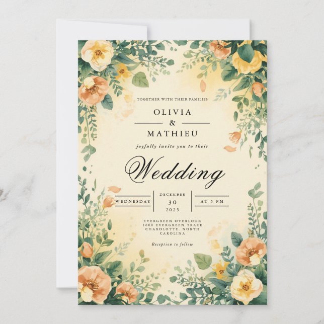 Convites Casamento de Arca Floral de Pêssego Eetal (Frente)