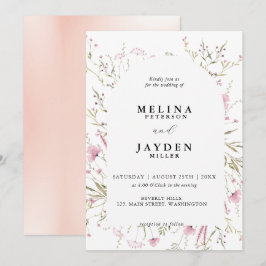 Convites Casamento de Arca Floral Selvagem Rosa Elegante