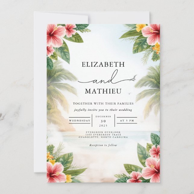Convites Casamento de Arca Floral Tropical Vivid (Frente)