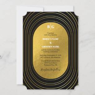 Convites Casamento de Arca Minimalista Moderno Preto e Dour