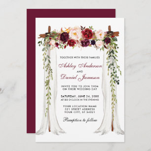 Convites Casamento de Arch da Canopy Watercolor Burgundy Fl
